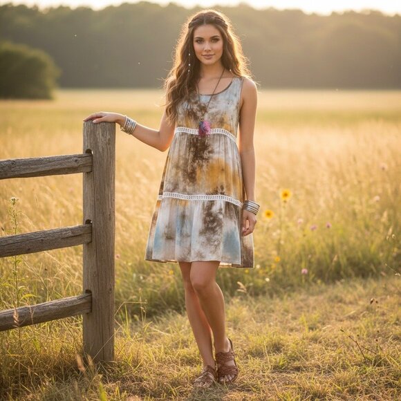 NWT Boho Tie-Dye Mini Slip Dress Tunic  • Coastal Grandmother Hippie Festival - Picture 13 of 14